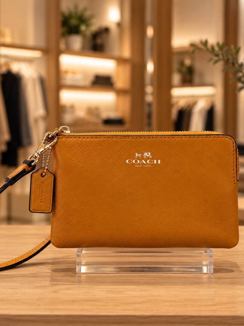 Coach Crossgrain Leather Corner Zip Wristlet Wallet in Orange Like New